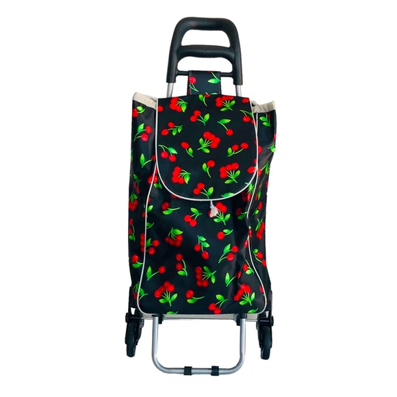 Large Rolling Shopping Tote Bag on Wheels Cherry Theme - Picture 1 of 14